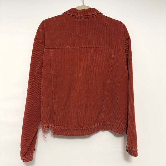 POL Rust Corduroy TRUCKER JACKET Bohemian DISTRESSED Frayed Hem Women's M - Picture 5 of 10